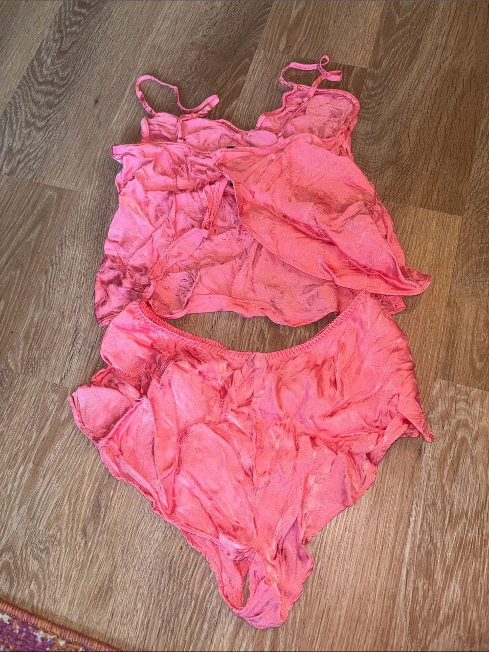 VS Women's Pink Two-Piece Satin Sleep Set - Camisole & Shorts